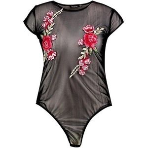 **NEW** boohoo plus size mesh bodysuit with florals